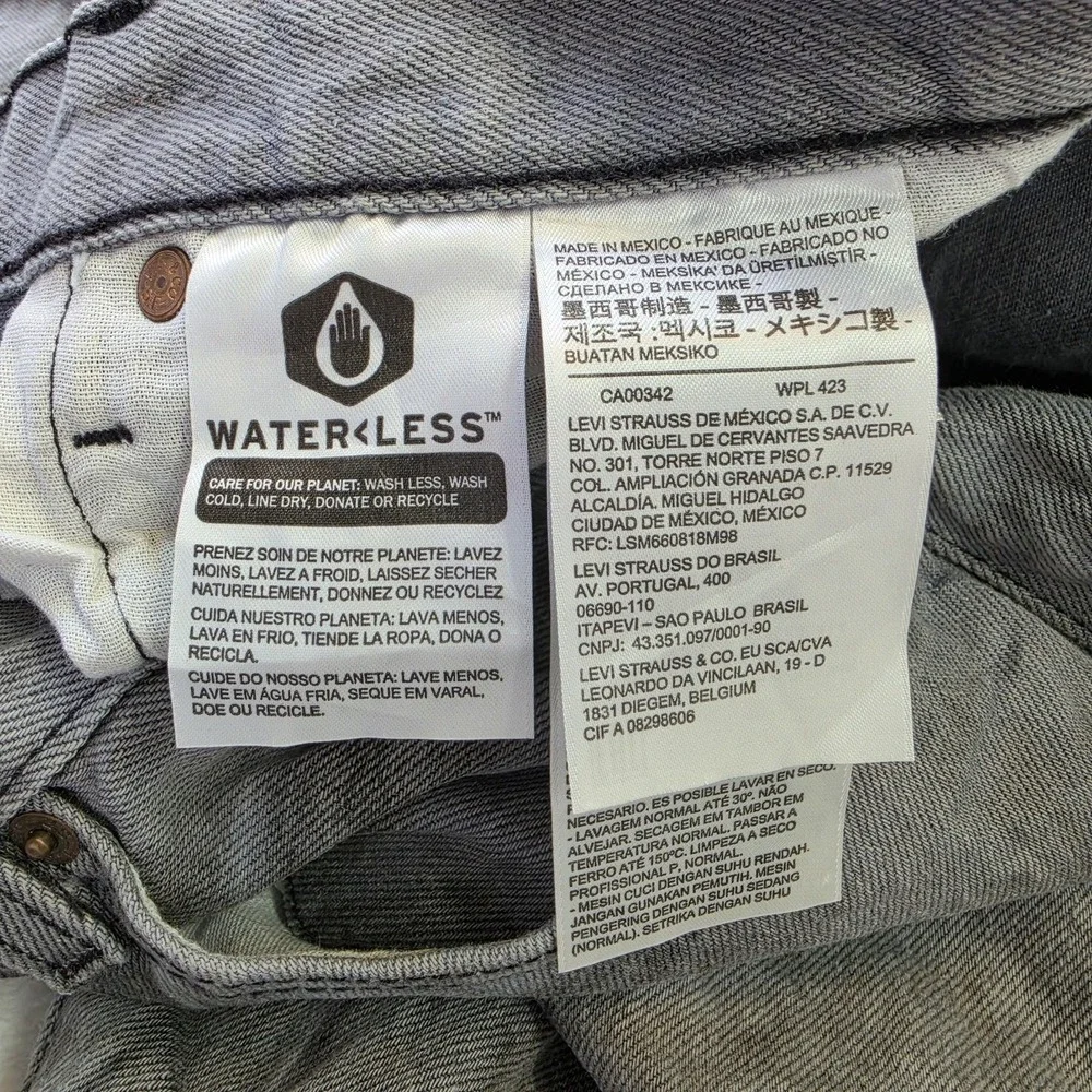 Levis 501 WaterLess Jeans Mens W34 L30 Gray Straight Leg Button Fly Denim